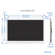Display Waveshare DSI da 4,3 pollici Pannello display IPS 800×480 pixel, 4.3 inch No Touch, 4.3 inch Touch Display