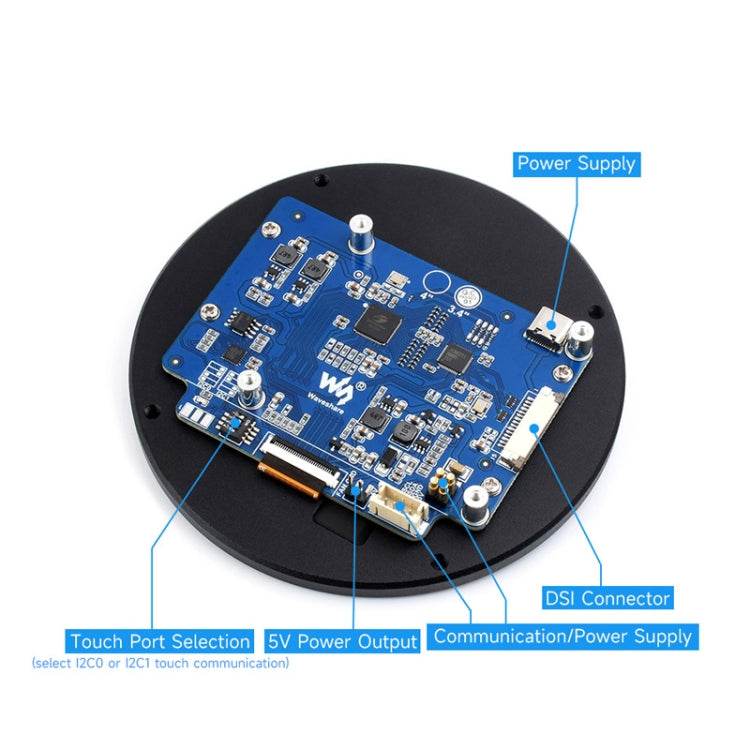 Waveshare 3.4 inch DSI Round Touch Display, 800×800, IPS, 10-point touch, 3.4 inch DSI