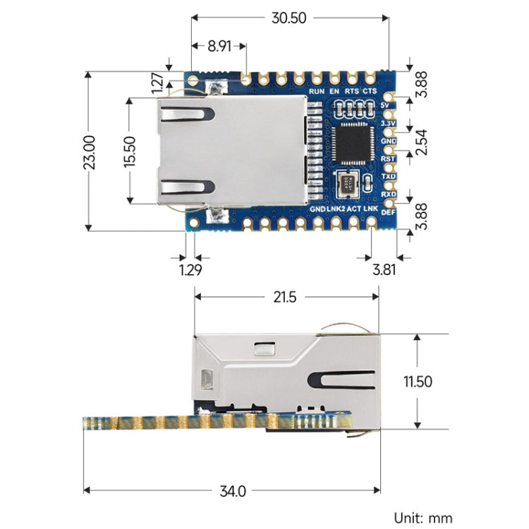 Waveshare UART TO ETH (B) TTL UART to mini Ethernet module, UART TO ETH (B)