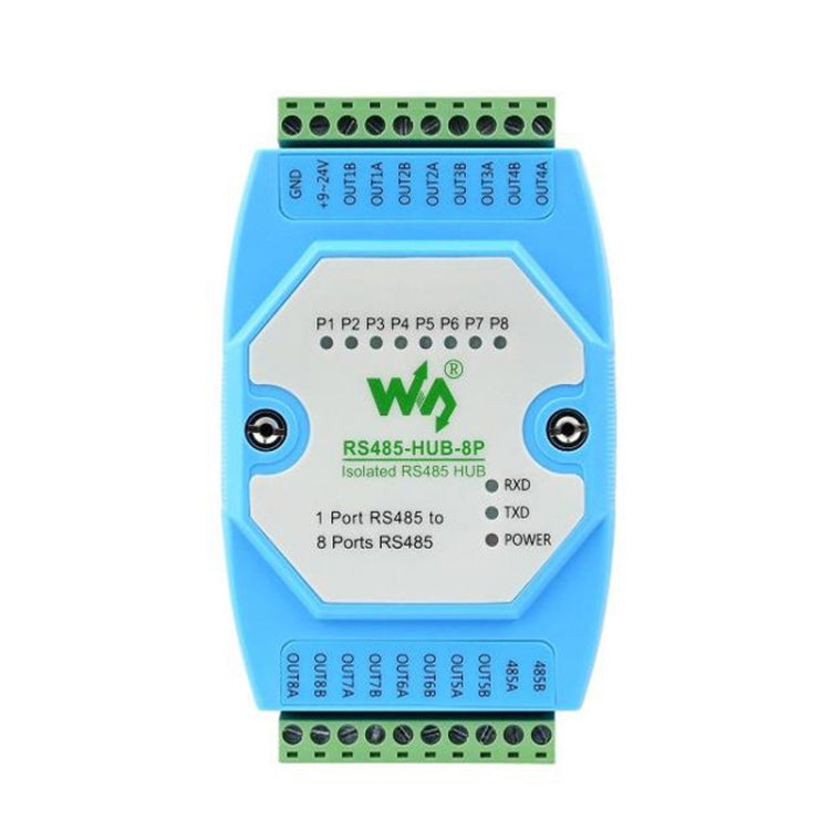 Waveshare RS485-HUB-8P Industrial Grade 8-Channel Isolated RS485 Hub, Rail Mount Support, Wide Transmission Speed ​​Range