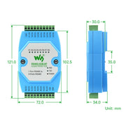 Waveshare RS485-HUB-8P Industrial Grade 8-Channel Isolated RS485 Hub, Rail Mount Support, Wide Transmission Speed ​​Range