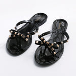 Sandali piatti slip-on con fiocco e infradito da donna con strass, 36, 37, 38, 39, 40
