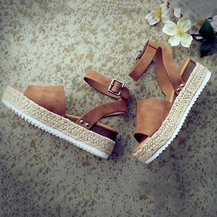 Sandali da donna con plateau e fibbia a un bottone, 35, 36, 37, 38, 39, 40, 41, 42, 43, 44