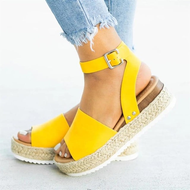 Sandali da donna con plateau e fibbia a un bottone, 35, 36, 37, 38, 39, 40, 41, 42, 43, 44