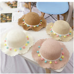 Cappello da sole da spiaggia con bordo a forma floreale intrecciato in paglia traspirante estiva da ragazza + set di cartelle piccole, 50-52cm