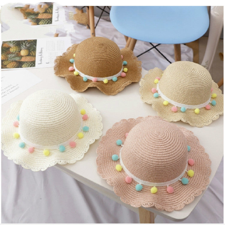Cappello da sole da spiaggia con bordo a forma floreale intrecciato in paglia traspirante estiva da ragazza + set di cartelle piccole, 50-52cm
