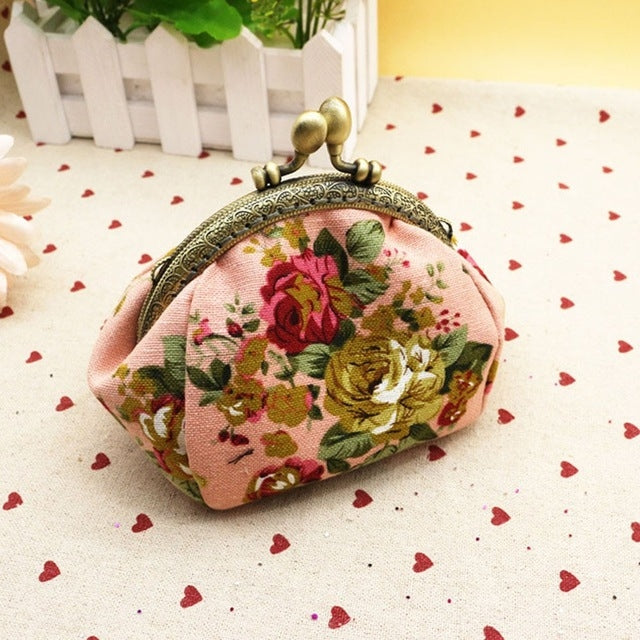 Pochette con borsa Hasp a portafoglio da donna piccola con fiore vintage retrò