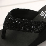 Pantofole con zeppa con paillettes e infradito, 36, 37, 38, 39