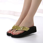 Pantofole con zeppa con paillettes e infradito, 36, 37, 38, 39