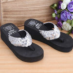 Pantofole con zeppa con paillettes e infradito, 36, 37, 38, 39