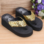 Pantofole con zeppa con paillettes e infradito, 36, 37, 38, 39
