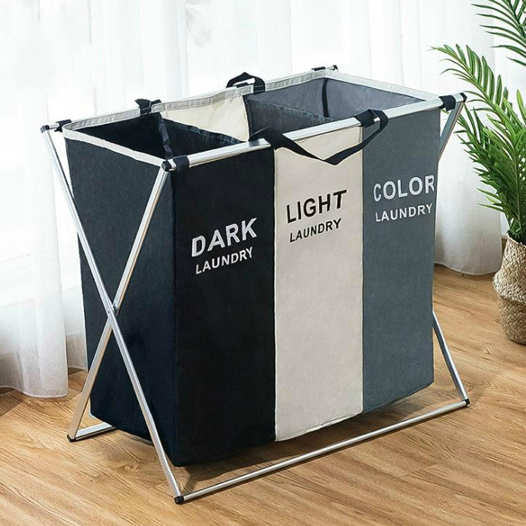 Cesto pieghevole in tessuto Cesto portabiancheria con scomparto Oxford imbottito impermeabile, 2 Grids Black and Beige, 2 Grids Grey and Beige, 3 Grids