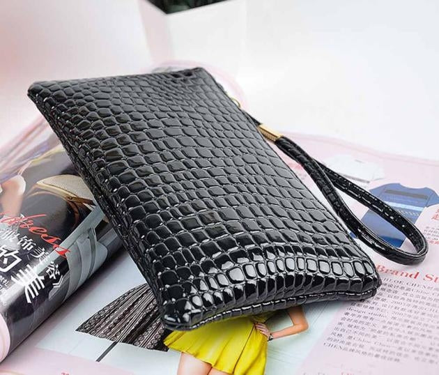Portafoglio pochette da donna alla moda con motivo coccodrillo lungo