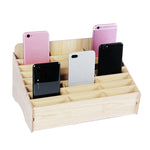 Scatola portaoggetti da tavolo per organizer per telefono cellulare in aula per conferenze in legno da 2 pezzi, White Oak 24 Grid