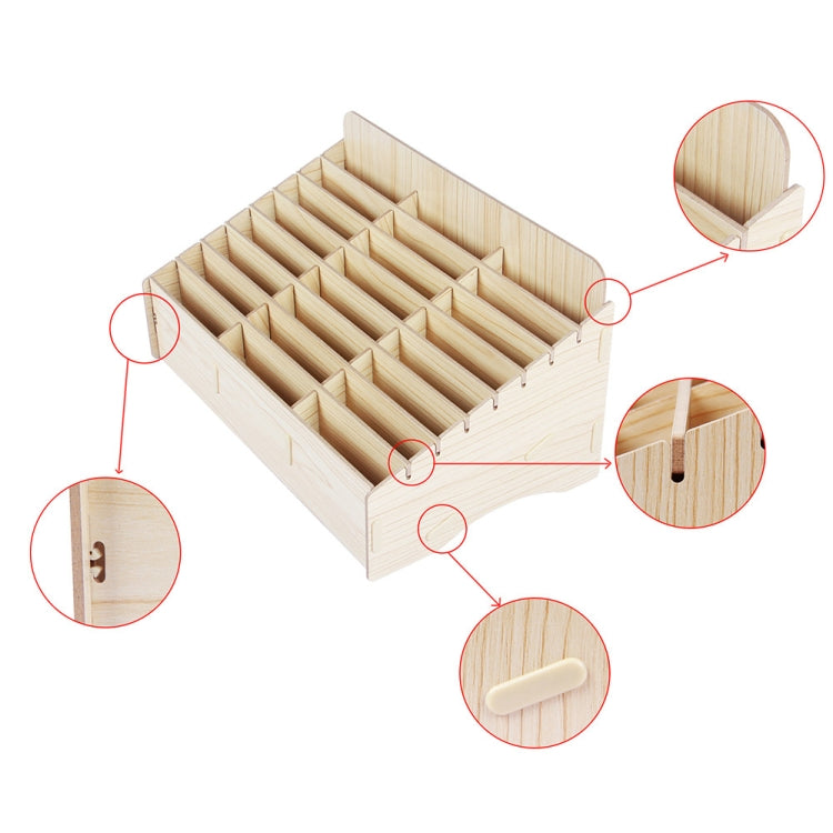 Scatola portaoggetti da tavolo per organizer per telefono cellulare in aula per conferenze in legno da 2 pezzi, White Oak 24 Grid
