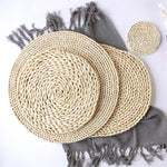 2 pezzi Tappetino da tè isolato antiscivolo in mais naturale ispessito da tavolo Tappetino per casseruola resistente al calore, Oval placemat 30x45.5cm, Round Coaster 10cm, Round Placemat 22cm, Round Placemat 35cm