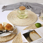 2 pezzi Tappetino da tè isolato antiscivolo in mais naturale ispessito da tavolo Tappetino per casseruola resistente al calore, Oval placemat 30x45.5cm, Round Coaster 10cm, Round Placemat 22cm, Round Placemat 35cm