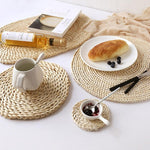 2 pezzi Tappetino da tè isolato antiscivolo in mais naturale ispessito da tavolo Tappetino per casseruola resistente al calore, Oval placemat 30x45.5cm, Round Coaster 10cm, Round Placemat 22cm, Round Placemat 35cm