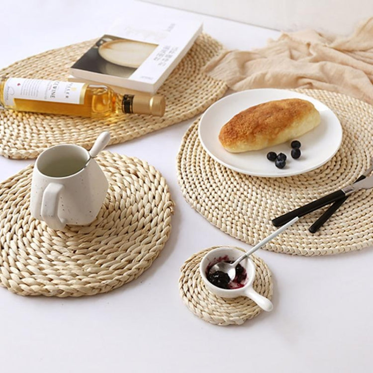 2 pezzi Tappetino da tè isolato antiscivolo in mais naturale ispessito da tavolo Tappetino per casseruola resistente al calore, Oval placemat 30x45.5cm, Round Coaster 10cm, Round Placemat 22cm, Round Placemat 35cm