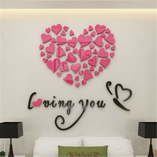 Adesivi murali rimovibili fai da te con cuore d'amore Adesivi murali 3D per la decorazione della stanza, dimensioni: 40 cm x 40 cm