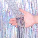 Set 2 tende fondale glitter dorate con frange 1x1m-1x4m