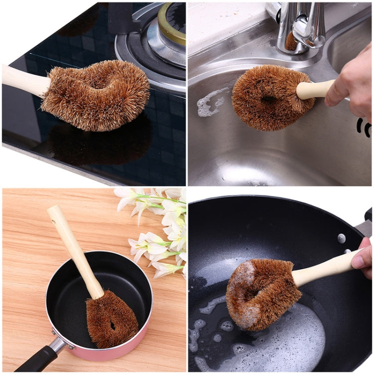 10 pezzi di olio antiaderente di palma da cocco naturale, manico lungo, spazzola per pulizia, strumento per la pulizia della cucina, Coconut Palm Brush