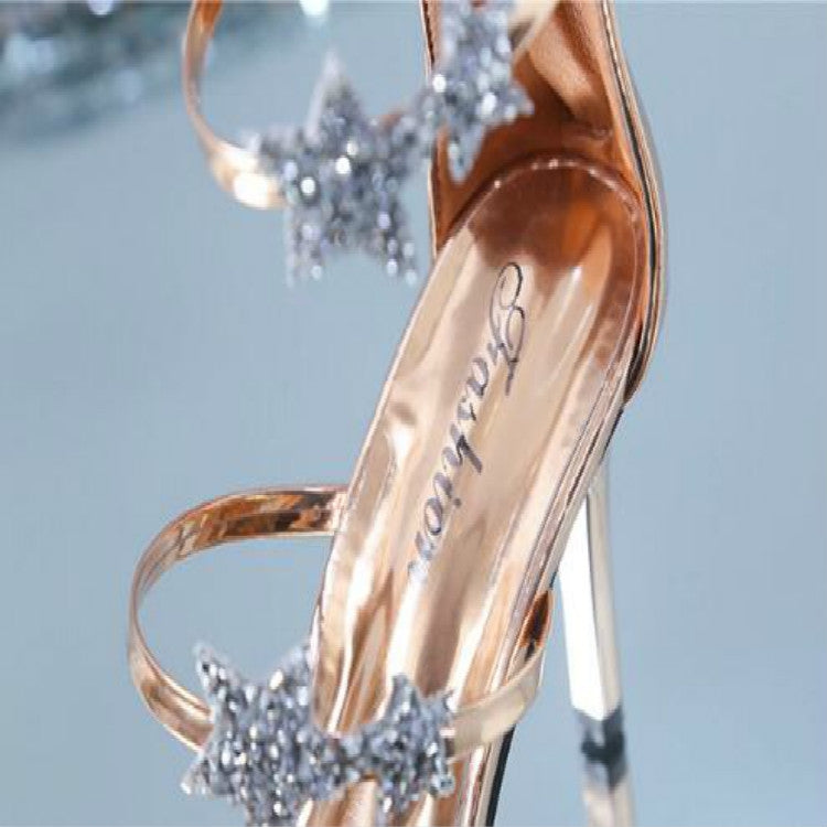 Scarpe da sposa sexy con sandali con tacco alto e stella a cinque punte aperte, 34, 35, 36, 37, 38, 39, 40