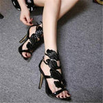 Scarpe donna tacco alto sottile con ali in metallo
