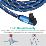 Cavo audio ottico EMK girevole da 90 gradi regolabile ad angolo retto ruotabile di 360 gradi con spina in nylon intrecciato, 1m(Blue), 1.5m(Blue), 2m(Blue), 3m(Blue), 5m(Blue), 8m(Blue), 10m(Blue), 15m(Blue), 20m(Blue), 25m(Blue), 30m(Blue)