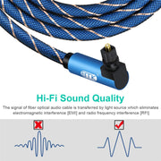 Cavo audio ottico EMK girevole da 90 gradi regolabile ad angolo retto ruotabile di 360 gradi con spina in nylon intrecciato, 1m(Blue), 1.5m(Blue), 2m(Blue), 3m(Blue), 5m(Blue), 8m(Blue), 10m(Blue), 15m(Blue), 20m(Blue), 25m(Blue), 30m(Blue)