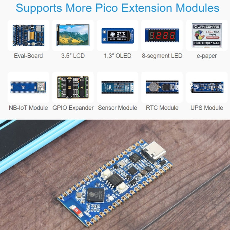 Microcontroller Waveshare ESP32-S3, scheda di sviluppo Wi-Fi da 2,4 GHz Processore dual-core, 23803