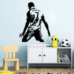 Adesivo da parete decorazione camera da letto dormitorio studentesco silhouette azione giocatore di calcio, Small 45x58m, Medium 58x74cm