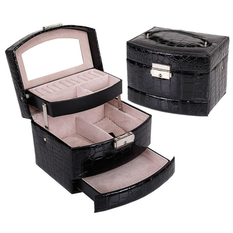 Scatola portagioie in pelle multistrato di grande capacità, custodia cosmetica, Black
