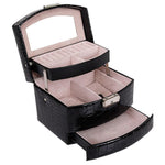 Scatola portagioie in pelle multistrato di grande capacità, custodia cosmetica, Black