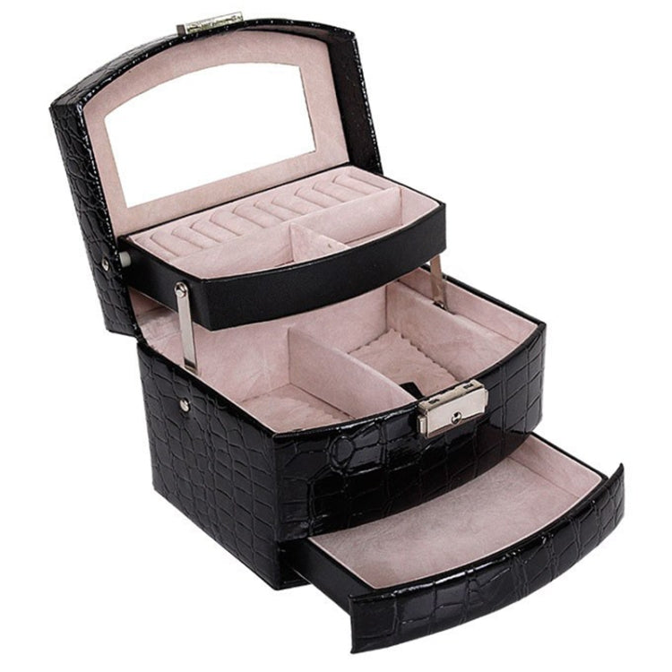 Scatola portagioie in pelle multistrato di grande capacità, custodia cosmetica, Black