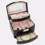 Scatola portagioie in pelle multistrato di grande capacità, custodia cosmetica, Black
