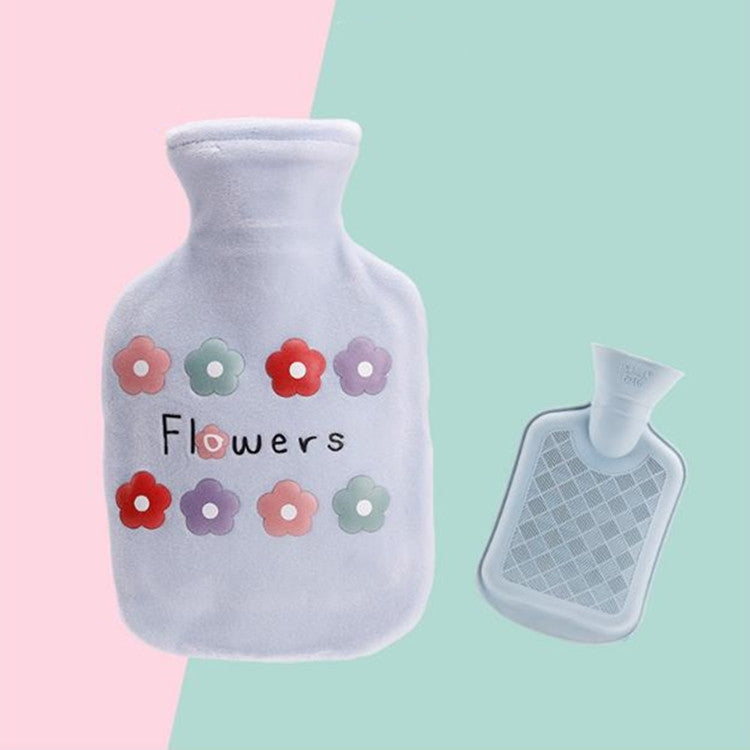 Scaldamani per acqua calda con borsa per acqua calda in peluche con fiori di cartone animato
