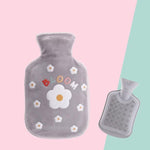 Scaldamani per acqua calda con borsa per acqua calda in peluche con fiori di cartone animato