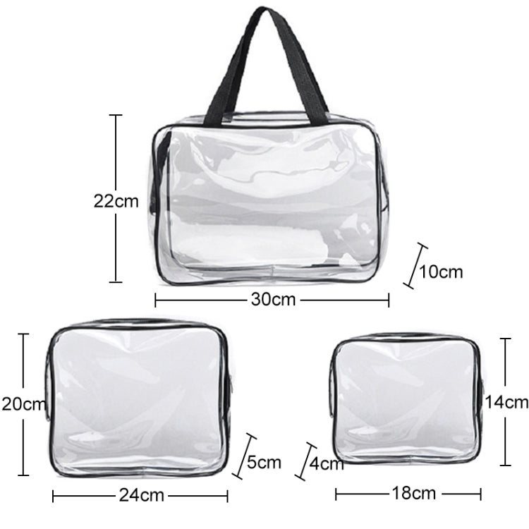 Borse da viaggio portatili in PVC con cerniera Borsa per trucco trasparente impermeabile, S, M, L, 3Pcs Set