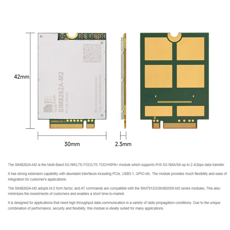 Modulo 5G originale Waveshare SIM8262A-M2 SIMCom, interfaccia M.2, 24162