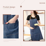 Grembiule in denim senza maniche, tuta da cucina in denim blu con cavezza, 71x65cm
