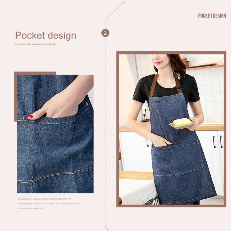 Grembiule in denim senza maniche, tuta da cucina in denim blu con cavezza, 71x65cm