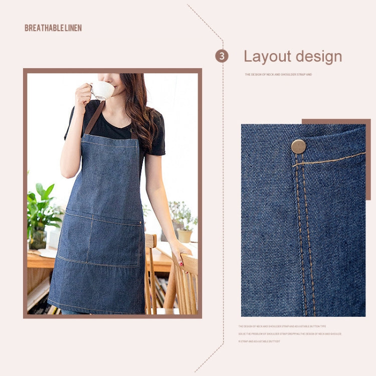 Grembiule in denim senza maniche, tuta da cucina in denim blu con cavezza, 71x65cm