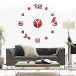 Orologio da parete artistico Sfondo Adesivi murali Adesivi murali TV 3D Orologio da parete con foglie di uccelli Accessori per la casa