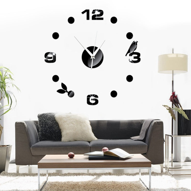 Orologio da parete artistico Sfondo Adesivi murali Adesivi murali TV 3D Orologio da parete con foglie di uccelli Accessori per la casa