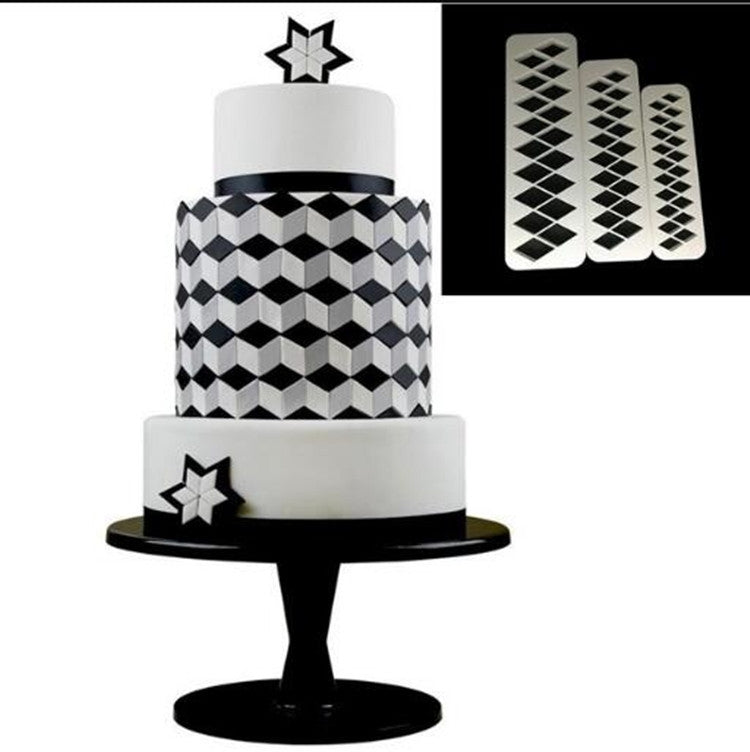 2 pezzi di torta al cioccolato, puzzle geometrico, striscia in rilievo, forma di fondotinta, strumento per stampaggio di stampi per biscotti grafici, Four-sided Diamond, Jigsaw, Hexagon, Square, Regular Triangle, Oblique Triangle