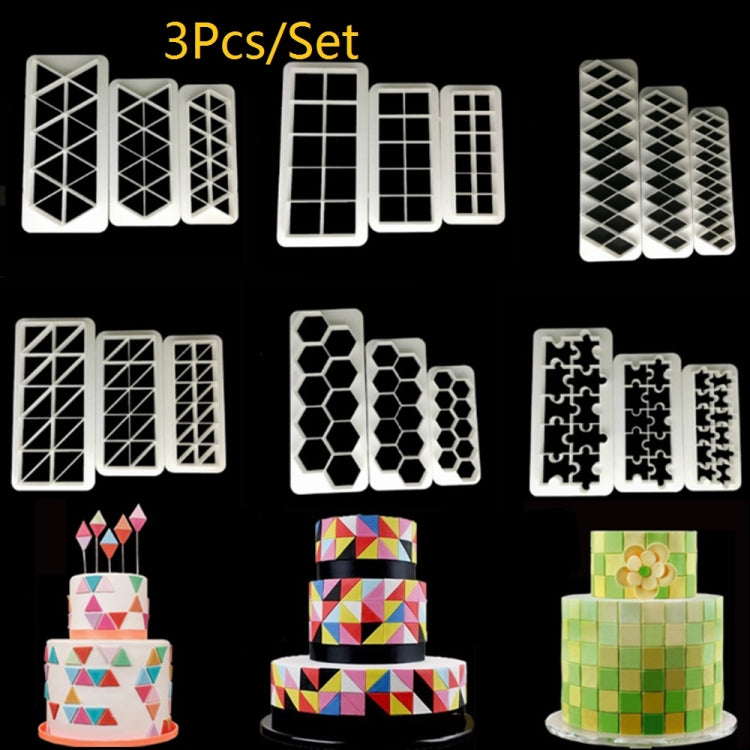 2 pezzi di torta al cioccolato, puzzle geometrico, striscia in rilievo, forma di fondotinta, strumento per stampaggio di stampi per biscotti grafici, Four-sided Diamond, Jigsaw, Hexagon, Square, Regular Triangle, Oblique Triangle