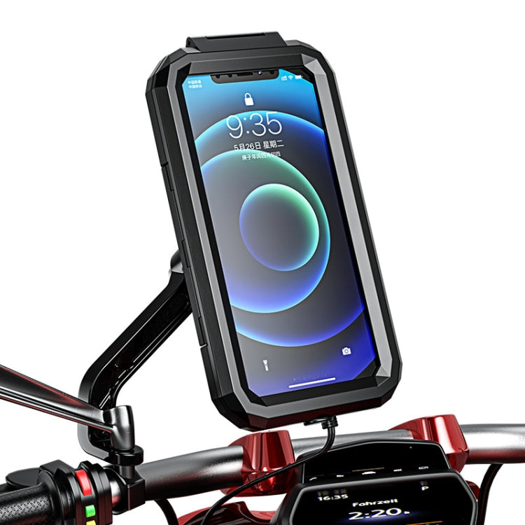 Supporto per telefono touch screen con scatola impermeabile per specchietto retrovisore per motocicletta Kewig, Small Rearview Mirror Installation, Large Rearview Mirror Installation