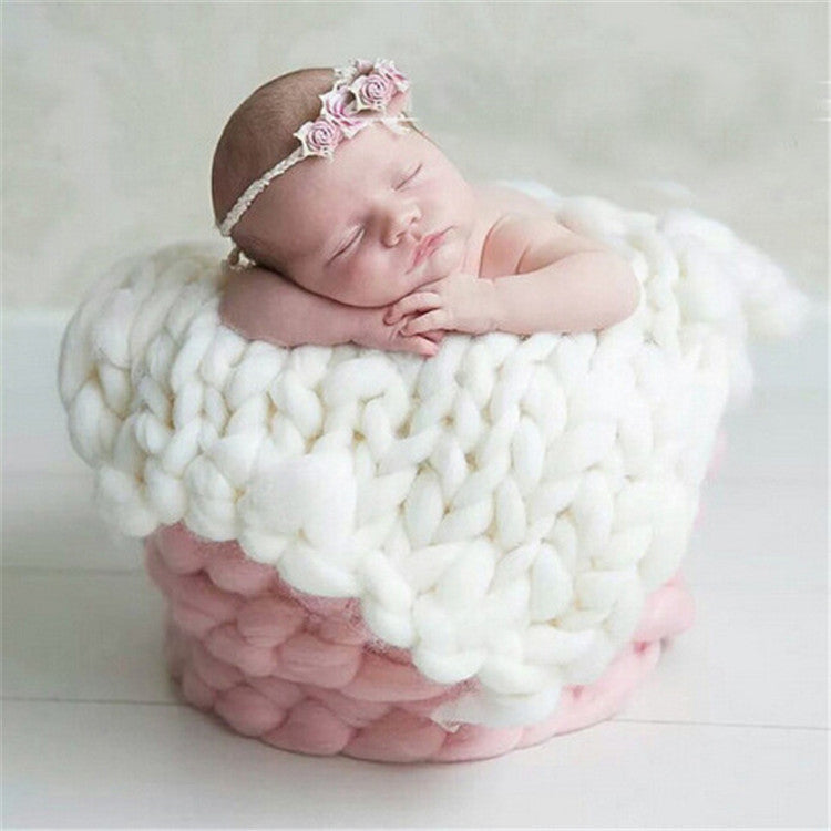 Coperta in lana lavorata a maglia per neonato appena nato Puntelli per fotografia neonato Coperta per cestino in maglia grossa, 50x50cm