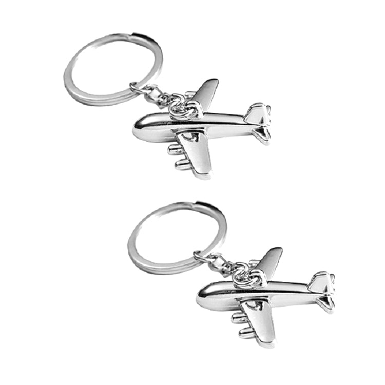 2 pezzi di souvenir con ciondolo portachiavi in metallo per aereo stereo creativo, Silver Small Plane